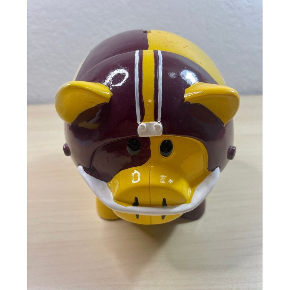Maroon Yellow Ceramic Hand Painted Helmet Piggy Coin Bank